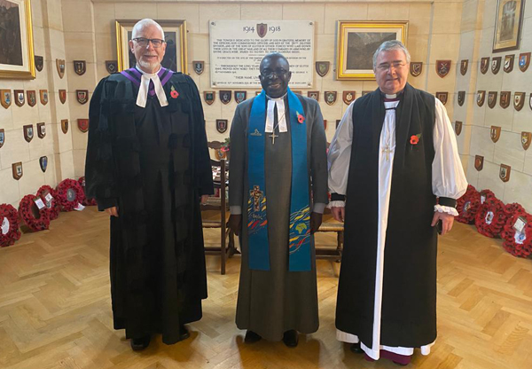 From left: the Rt Rev Dr David Bruce, Moderator of the General Assembly of the Presbyterian Church in Ireland; the Rev Dr Sahr Yambasu, President of the Methodist Church in Ireland; and the Rt Rev John McDowell, Archbishop of Armagh and Primate of All Ireland, at the Ulster Memorial Tower, Thiepval.