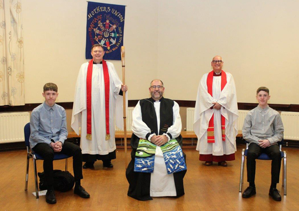 Two young people from All Saints’, Antrim, who were confirmed by Bishop George on January 16, with the Bishop, Archdeacon Stephen McBride and the Rev Peter Blake. Photo by Loraine Watt.