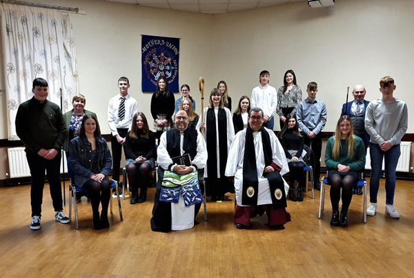 Young people from St Patrick’s, Ballymena, who were confirmed at the 3.30pm Service on January 16, pictured with Bishop George Davison, the Rev Canon Mark McConnell and the Rev Emma Carson. Photo by Loraine Watt.