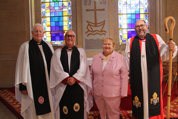 The Rev Canon Robert Deane, All Ireland MU Chaplain; the Ven Dr Stephen McBride, Archdeacon of Connor and Chaplain of Connor Mothers’ Union; Mrs Sally Cotter, Connor Diocesan President of Mothers’ Union and the Bishop of Connor, the Rt Rev George Davison, at the MU Festival Service in Belfast Cathedral on March 20.