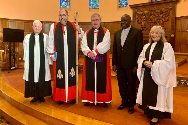 At the 150th anniversary service in St Matthew’s, Shankill on March 6 are, from left: The Rev Don Gamble, Bishop George Davison, Archbishop John McDowell, the Rev Dr Sahr Yambusu and the Rev Tracey McRoberts.